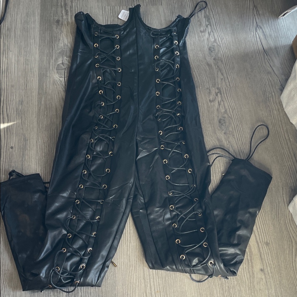 Fashion Nova Black Lace-Up Jumpsuit